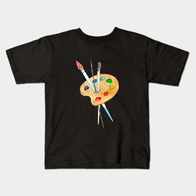 Palette, paint and brushes - an artists essentials Kids T-Shirt by Elena Ehrenberg